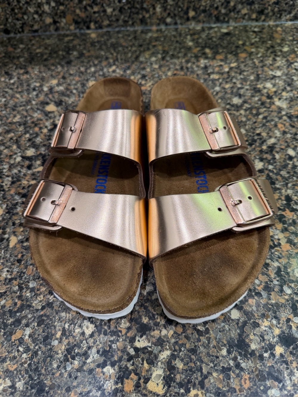 Metallic Rose Gold Double-Buckle Slide Sandals 38